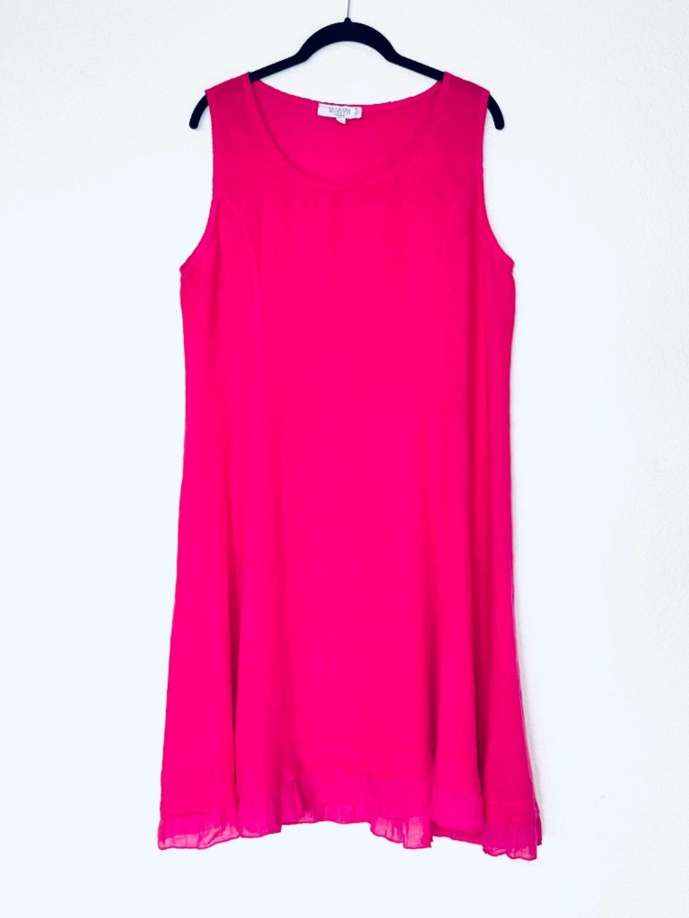 Allegra Masetti M Dress Hot Pink 100% Linen Tank Ruffle Hem Italy Beach Resort